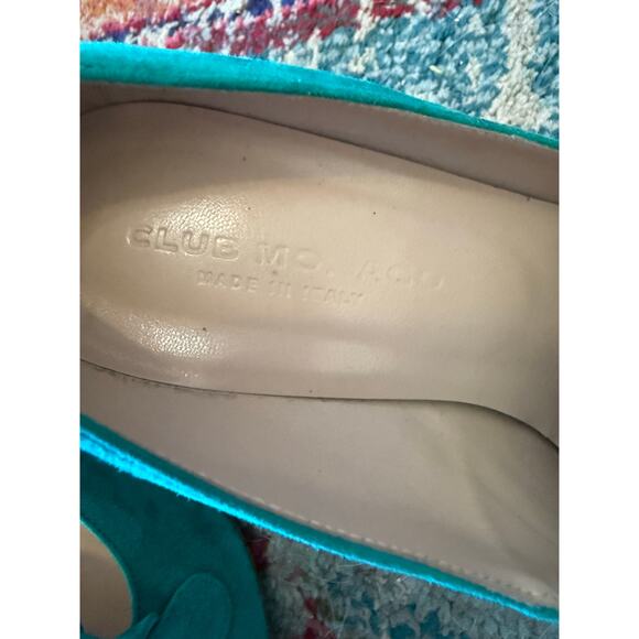 Club Monaco Teal Suede Block Heel Loafers Fringe Made in Italy EU 38 US 7.5 8 - Picture 4 of 7